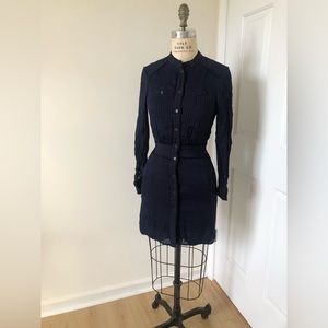 Reiss London, Size 4, Navy Blue Striped Shirtdress w/ Grosgrain Ribbon Detail